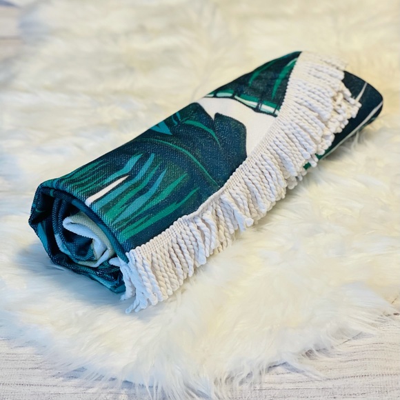 Tropical Leaf Print Large Round Beach Towel Cover Up - Picture 6 of 6